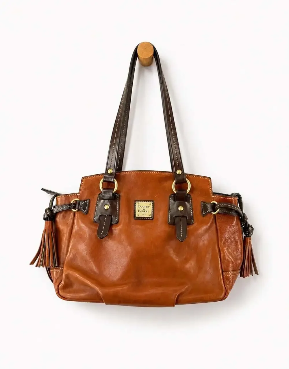 Dooney & Bourke Toledo Leather Winged Satchel Brown Tassel Shoulder Bag HTF